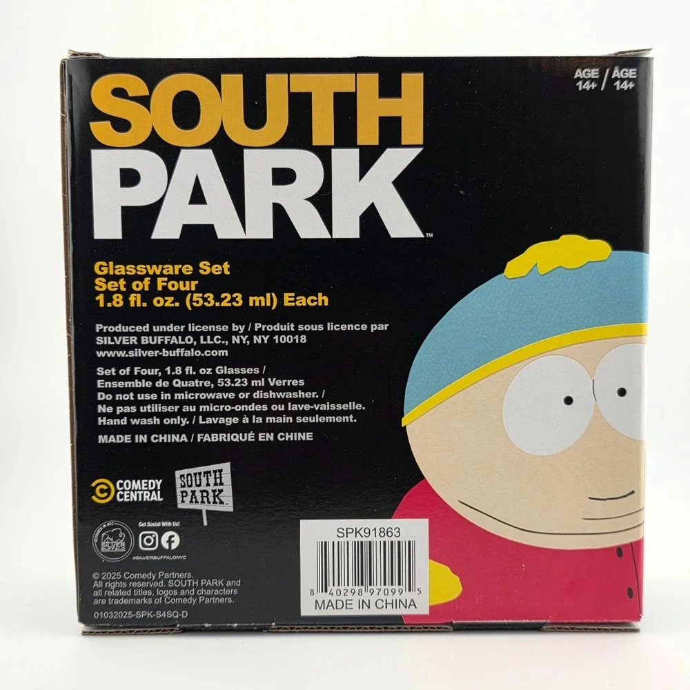 SOUTH PARK Christmas Shot Glass Set‎ (4) 1.8 fl oz ea Cartman, Kyle, Stan, Kenny